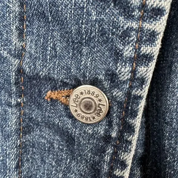 Vintage Lee Coat Womens Large Blue Denim Corduroy Collar Chore Workwear Barn - Picture 4 of 8